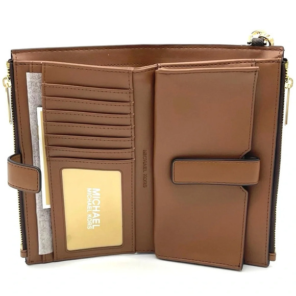 Michael Kors Large Double Zip Wallet Wristlet Brown Signature - Picture 6 of 7